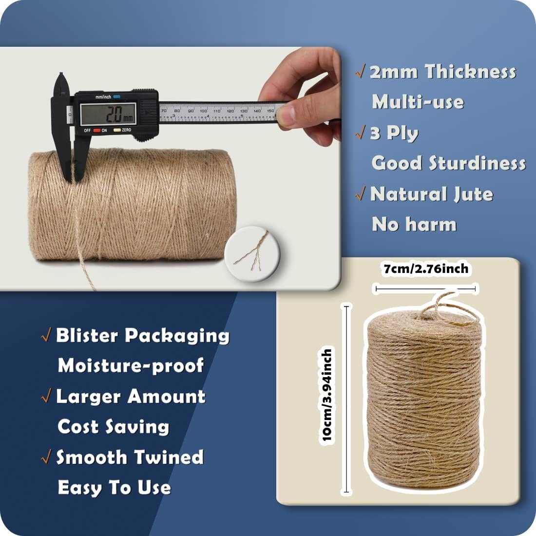 PerkHomy Natural Jute Twine 600 Feet Long Twine String for Crafts - Image 2