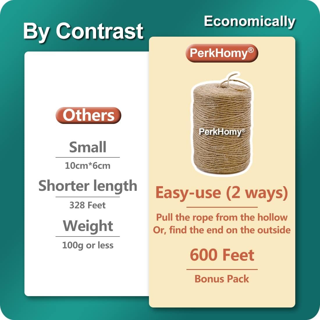 PerkHomy Natural Jute Twine 600 Feet Long Twine String for Crafts - Image 3