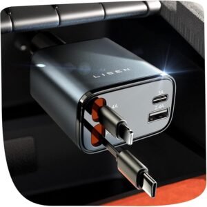 LISEN Retractable Car Charger, 84W Car Charger USB C Fast Charge