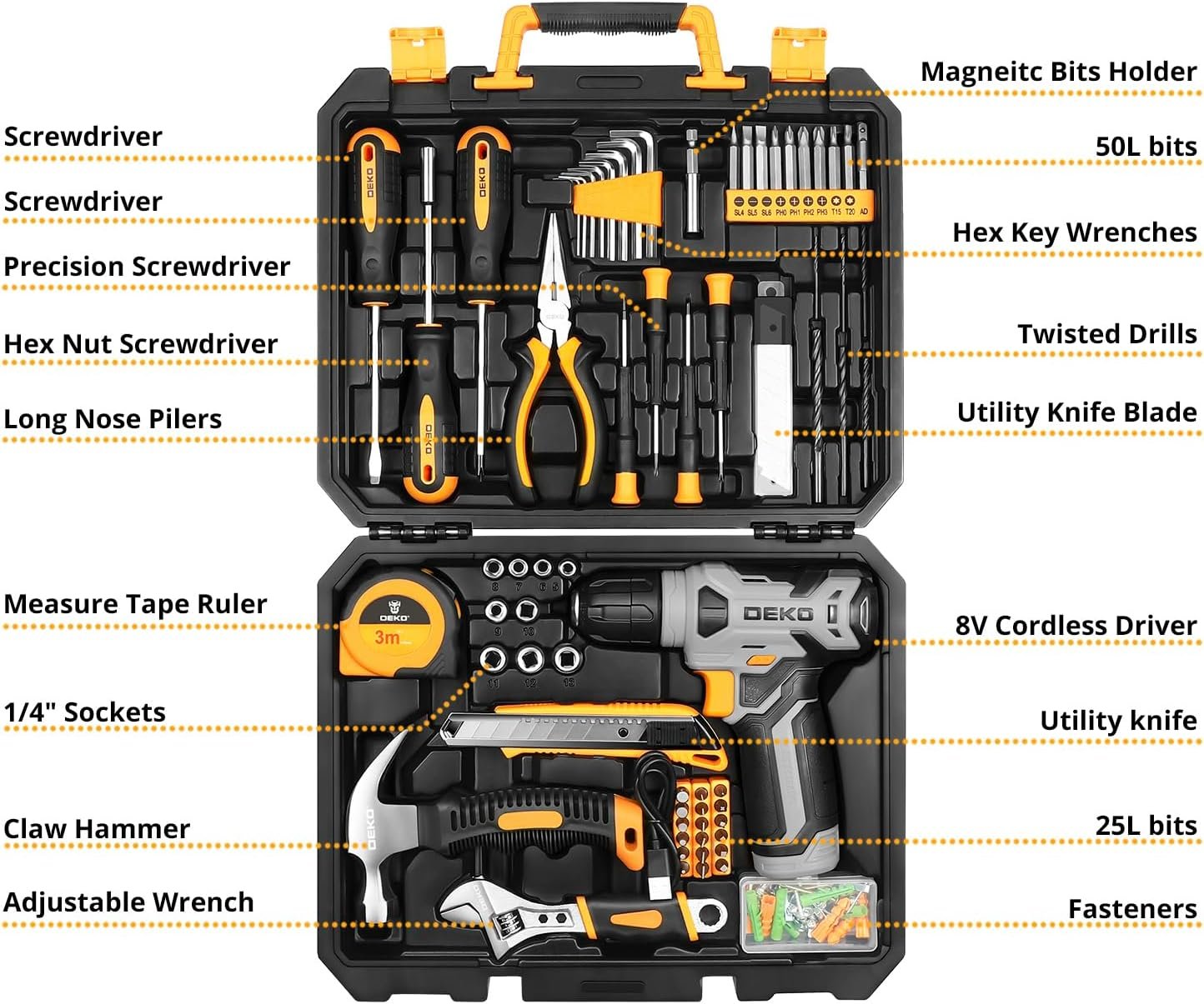 DEKOPRO Tool Set:Tool Kit with 8V Cordless Drill - Image 3