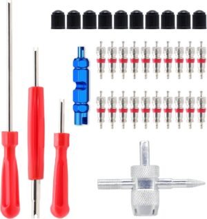 Valve Stem Removal Tool - 20Pcs Valve Cores, 10Pcs Tire Valve Caps