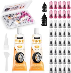40 PCS Quick Fix Screw-in Tire Plug Kit with 2 Tubes of Sealant Glue